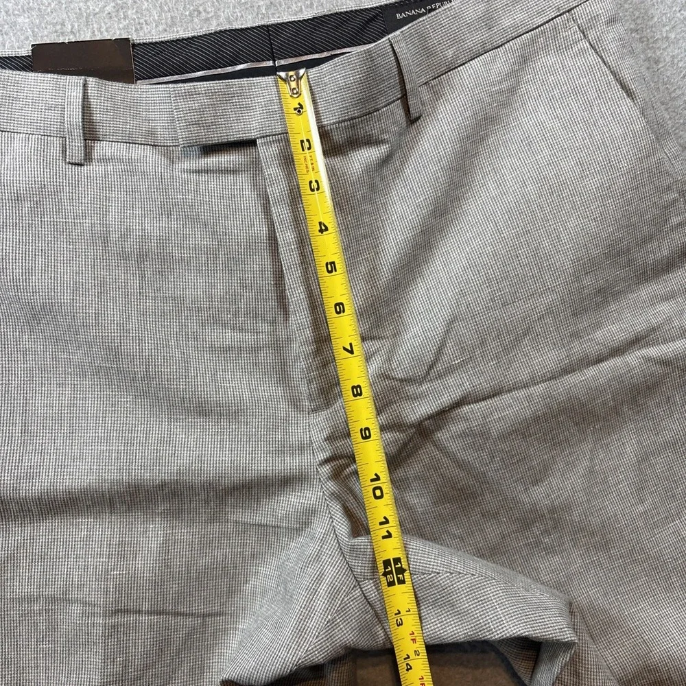 Banana Republic Slim Fit Men's 36x32 Linen Cotton Gray Micro Square Pattern Pant